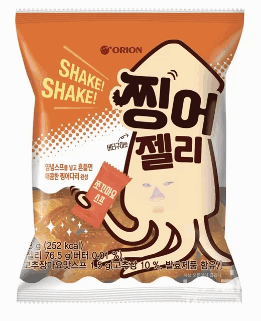 a bag of orion snacks has a squid on it