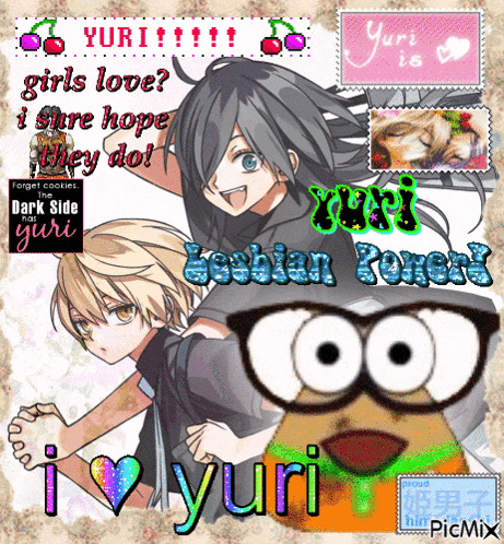 a picture of a girl and a boy with yuri written on the bottom