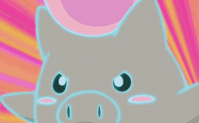 a cartoon drawing of a pig with a glowing eye