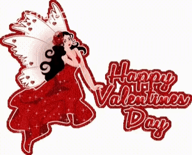 a valentine 's day graphic with a fairy in a red dress