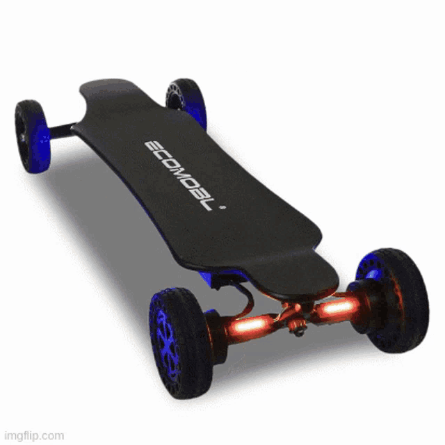 a yellow and a blue ae board skateboard are shown side by side