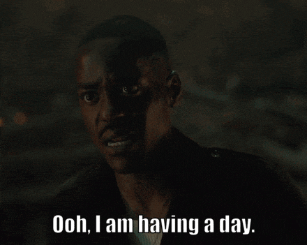 a man in a black jacket says ooh i am having a day
