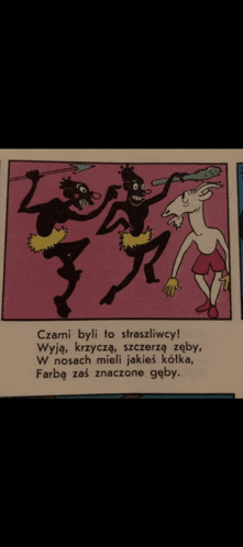 a cartoon in a foreign language shows a group of animals