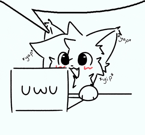 a black and white drawing of a furry animal holding a sign that says uwu .