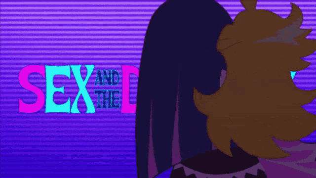 a purple background with the words sex and the city in blue
