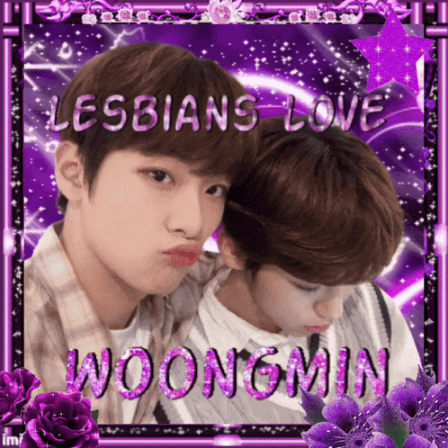 a picture of two boys with the words lesbians love woongmin on the bottom