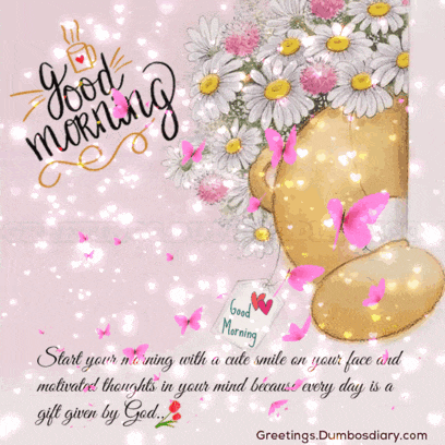 a good morning card with a teddy bear holding daisies