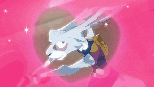 a cartoon character is standing in a pink heart