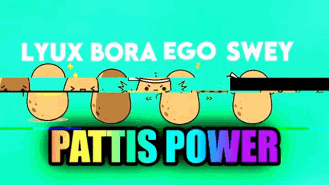 pattis power is written on a green screen with cartoon potatoes