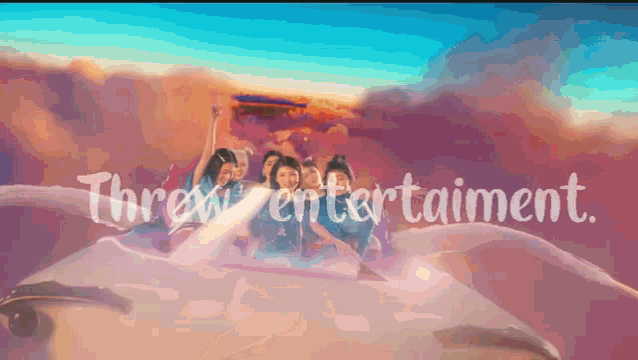 a group of people are riding a roller coaster with the words thrown entertainment written on the bottom