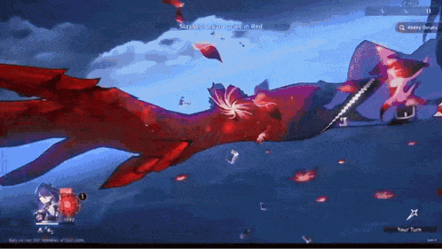 a screenshot of a video game shows a giant red whale