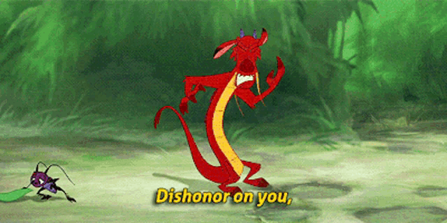 a cartoon character says dishonor on you in a green background