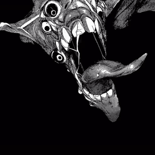 a black and white drawing of a monster with its tongue sticking out .