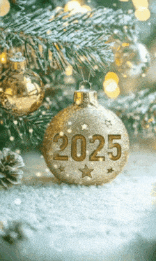 a christmas tree with a gold ornament that says 2025 on it