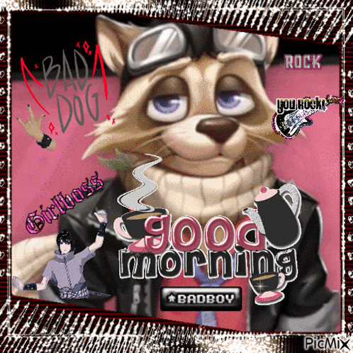 a picture of a cat with the words good morning badboy
