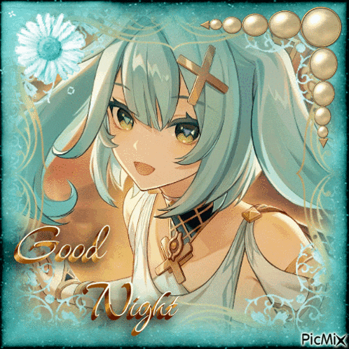 a picture of a girl with a cross on her head and the words good night
