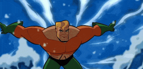 a cartoon of aquaman is flying through the air