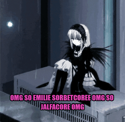 a girl in a black dress is sitting on a balcony with a caption that says omg