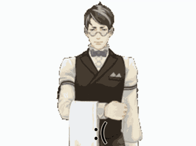 a man with glasses and a bow tie is holding a towel