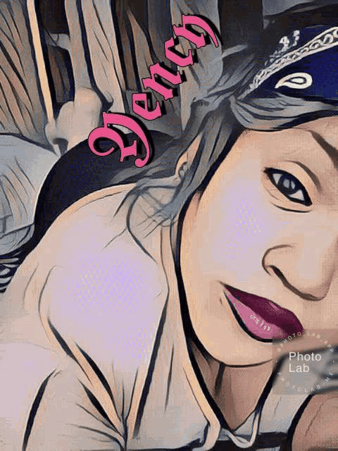 a cartoon drawing of a woman with the name denny on her face