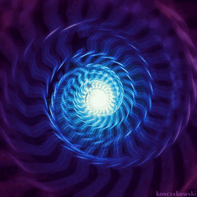 a blue and purple swirl with the name konczakowski on the bottom right
