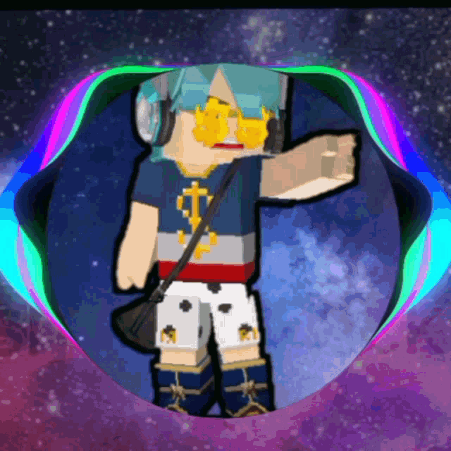 a cartoon character wearing sunglasses and headphones is surrounded by a colorful background