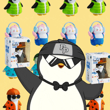 a penguin wearing sunglasses and a hat with the letter tp on it
