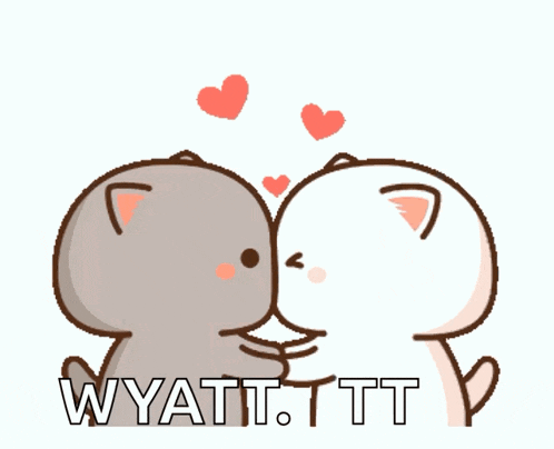 a couple of cartoon cats kissing with the words wyatti tt written below them
