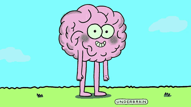 a cartoon drawing of a brain with the words underbrain written below it
