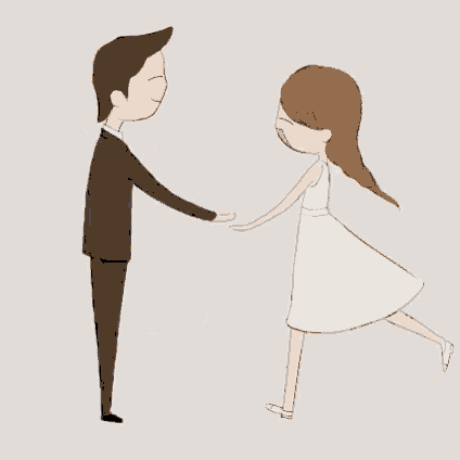 a cartoon of a man and woman holding hands .