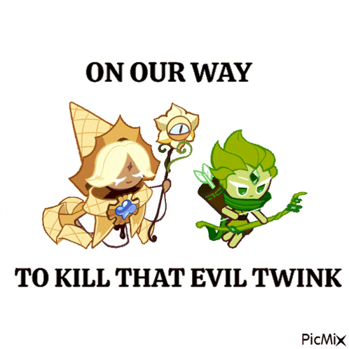 a picture of two cookies with the words on our way to kill that evil twink below them