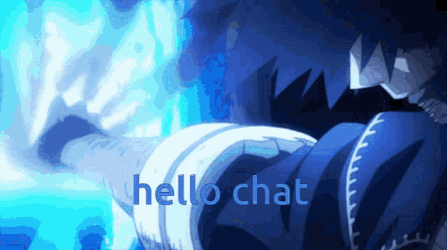 a blue background with the words hello chat in white letters
