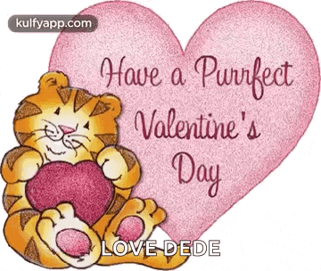 a cartoon tiger is holding a pink heart and says have a purrfect valentine 's day .