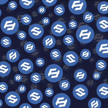 a pattern of blue circles with the letter s on them on a dark background