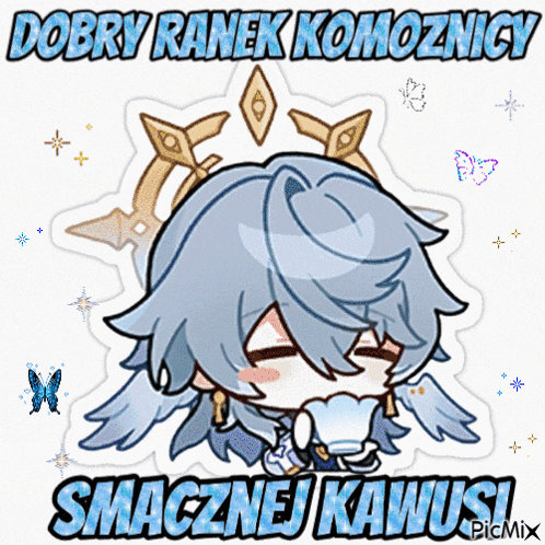 a sticker that says dobry ranek komozny smacznej kawusi