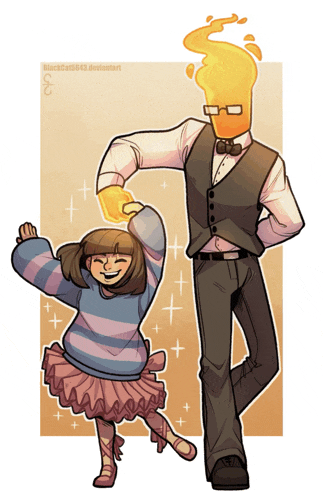 a drawing of a man and a little girl with the name blackcat043.deviantart on the bottom right