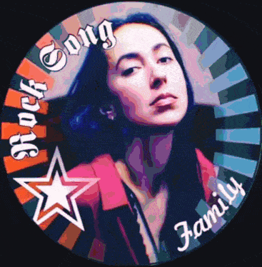 a picture of a woman with the words rock song family