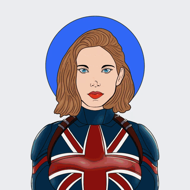 a drawing of a woman wearing a union jack costume