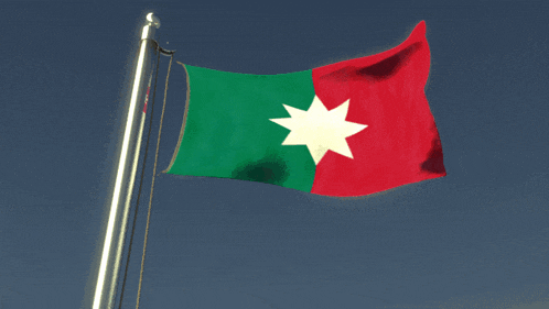 a green white and red flag with a star on it