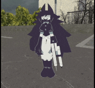 a cartoon character is holding a gun and smiling