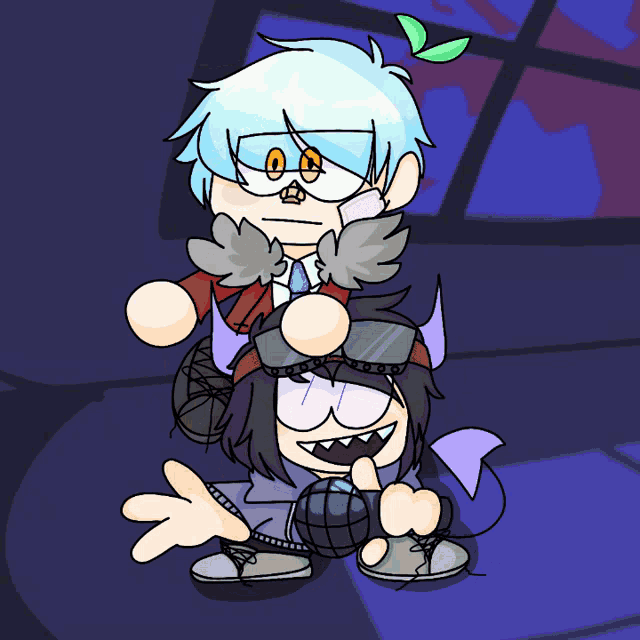 a drawing of a boy and a girl with horns on their heads
