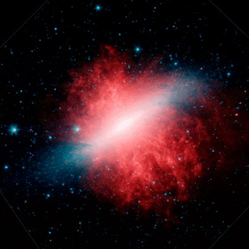a red and blue galaxy surrounded by stars in the night sky