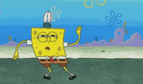 a cartoon of spongebob squarepants dancing with a flower on his head