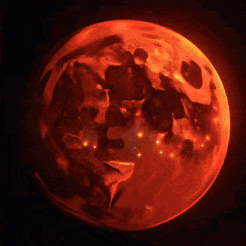 a red planet with a black background and a hole in it