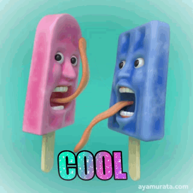 a pink and blue popsicle with their tongues sticking out and the word cool below