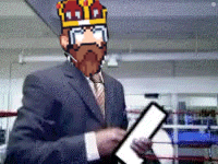 a man in a suit with a crown on his head