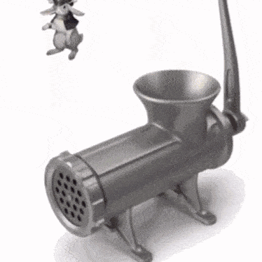 a meat grinder with a picture of a rabbit on the side