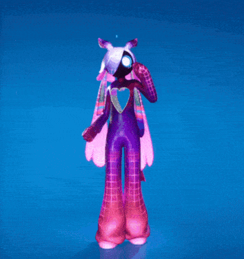a purple and pink bunny with a heart on her chest