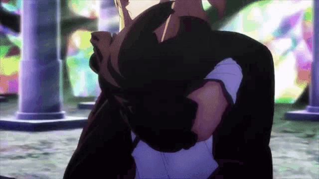 a man is carrying a woman in his arms in a cartoon scene