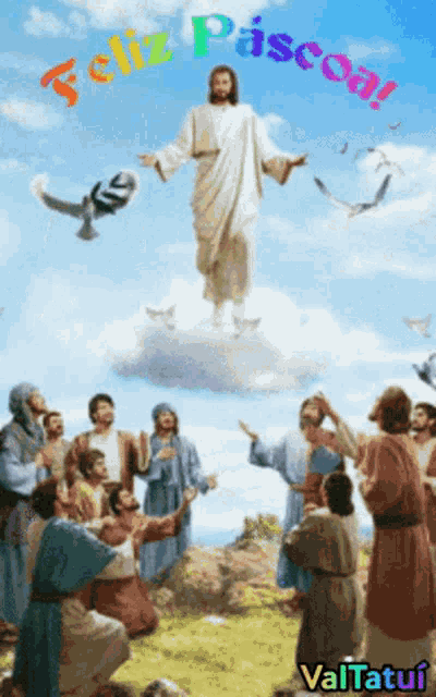 a painting of jesus with the words feliz pascoa